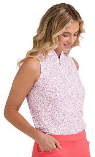 Ping Penola Printed Sleeveless dámské polo, fuchsia foliage