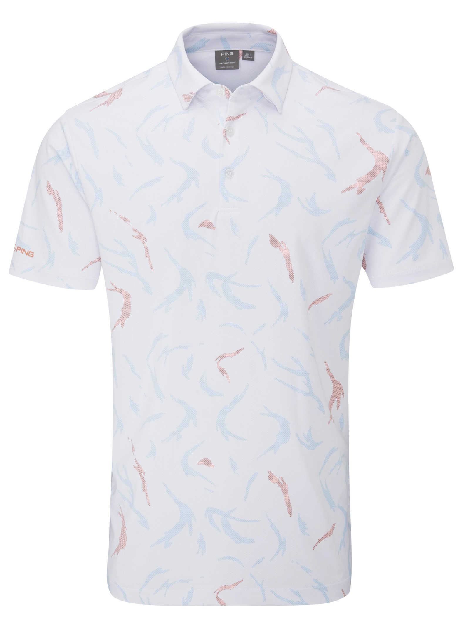 Ping Ephron Printed pánské polo, white/wild salmon multi