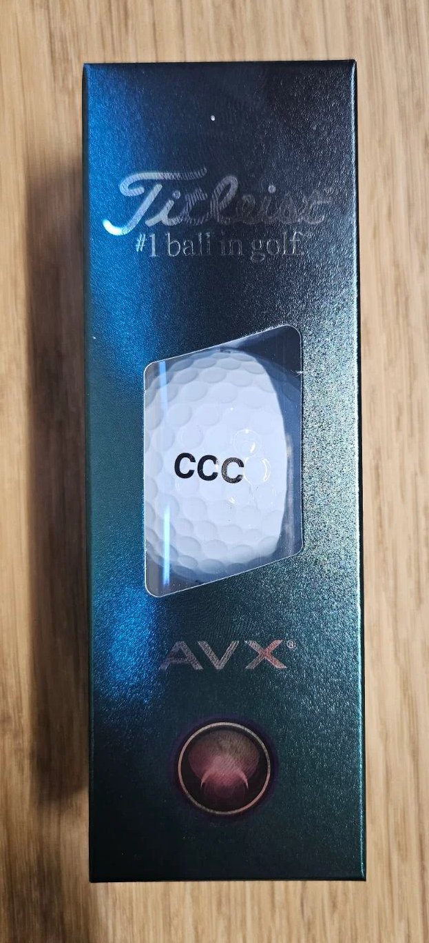 Titleist AVX golfové míčky, potisk CCC, 3ks