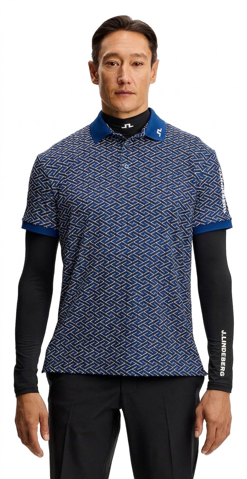 J.Lindeberg Tour Tech Print pánské polo, ladder estate navy