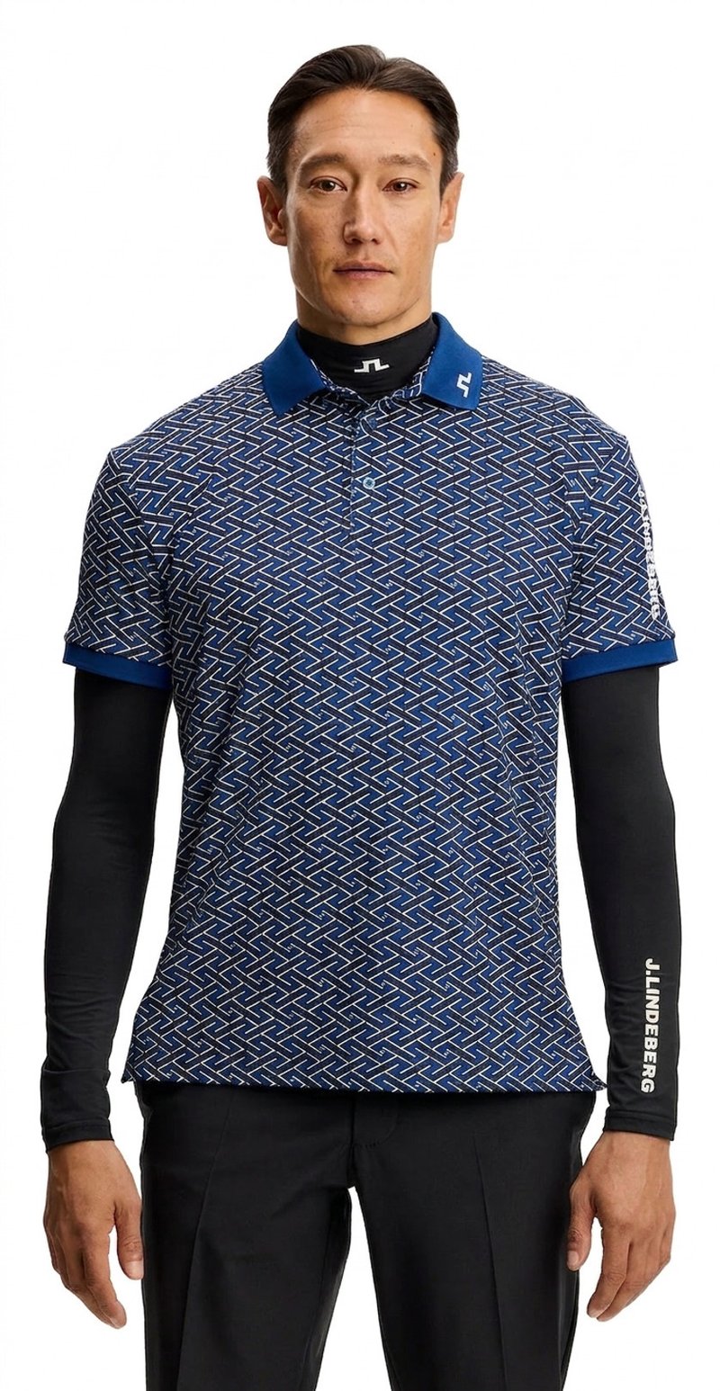 J.Lindeberg Tour Tech Print pánské polo, ladder estate navy