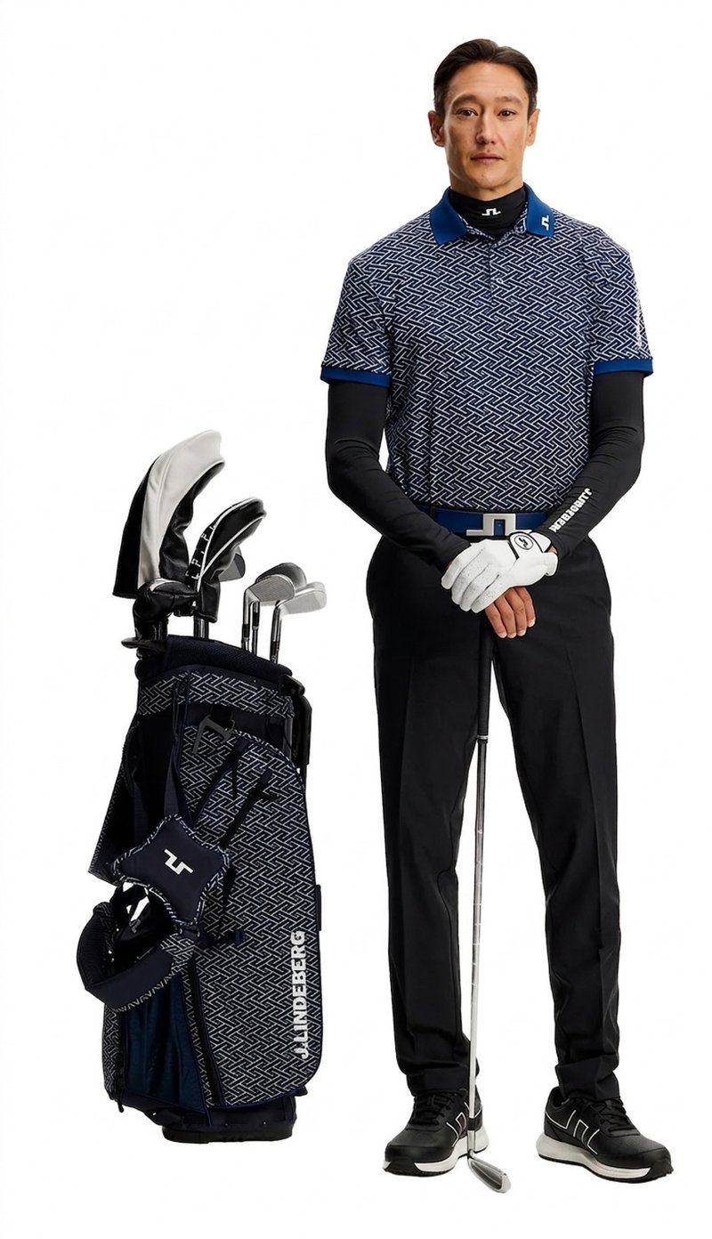 J.Lindeberg Tour Tech Print pánské polo, ladder estate navy