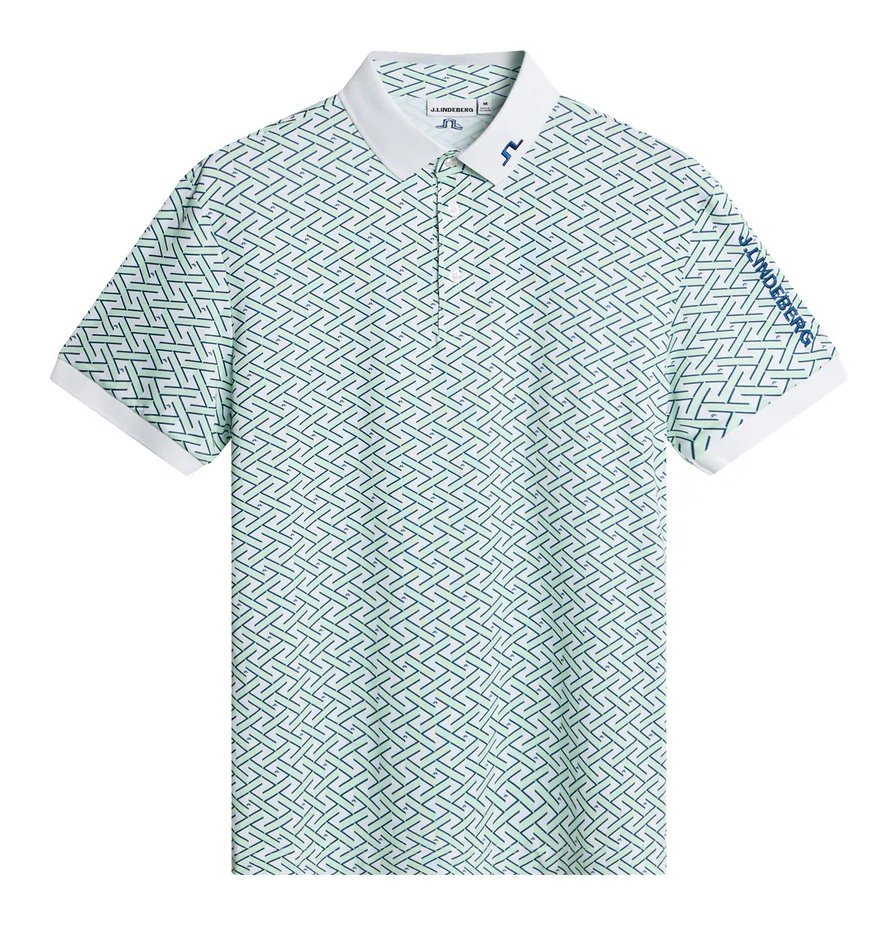 J.Lindeberg Tour Tech Print pánské polo, ladder white bay