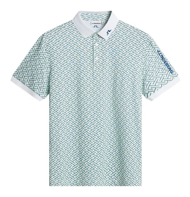 J.Lindeberg Tour Tech Print pánské polo, ladder white bay