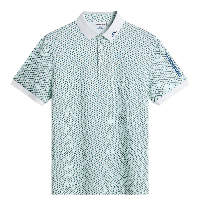 J.Lindeberg Tour Tech Print pánské polo, ladder white bay