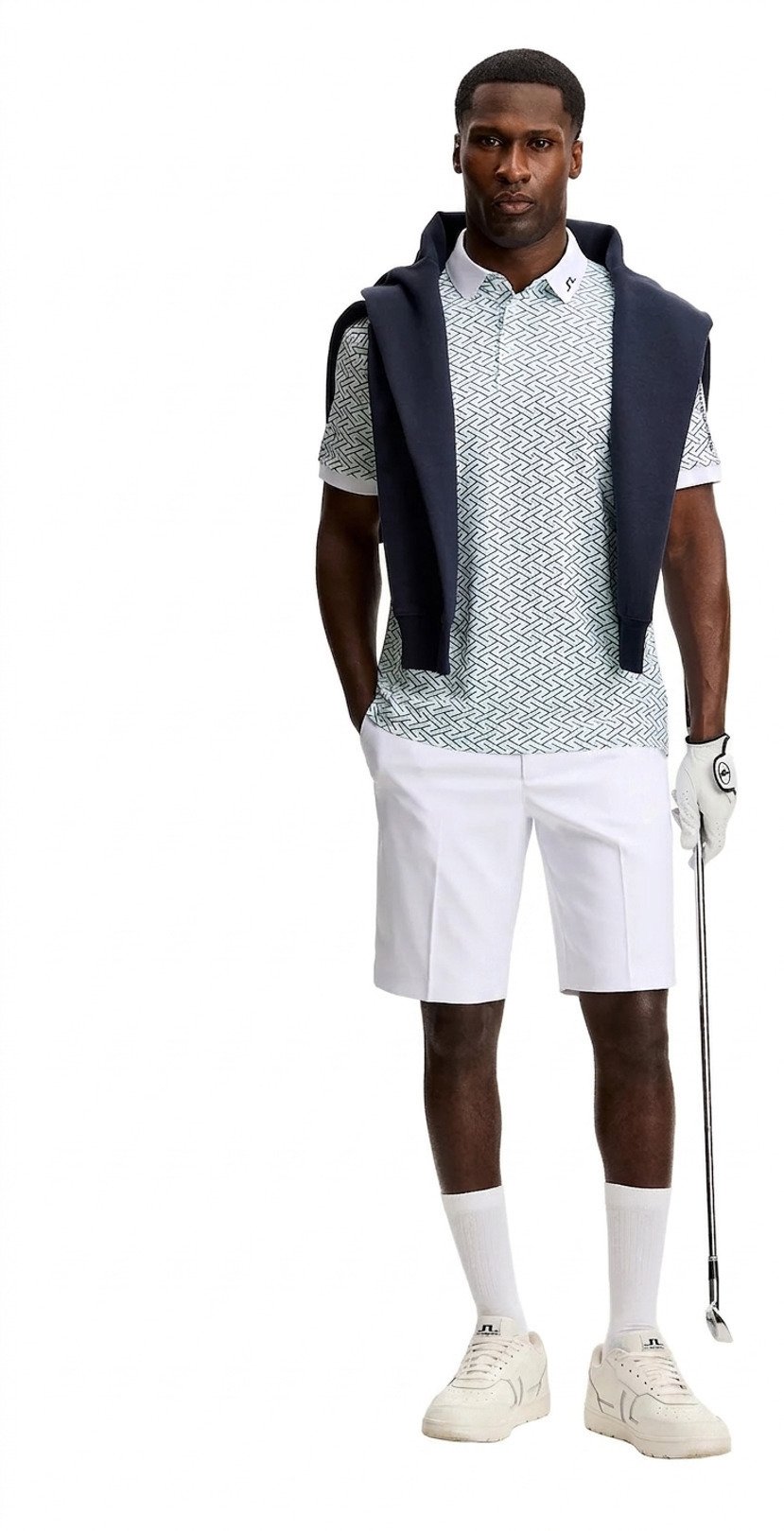 J.Lindeberg Tour Tech Print pánské polo, ladder white bay