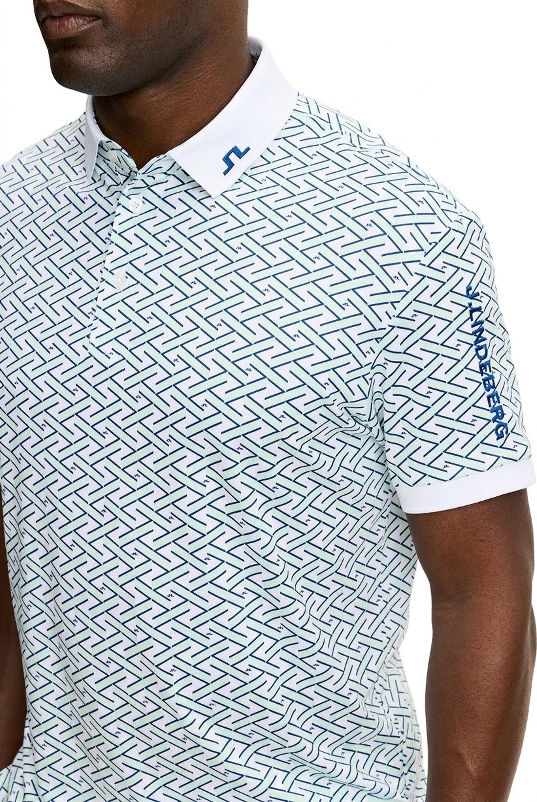 J.Lindeberg Tour Tech Print pánské polo, ladder white bay
