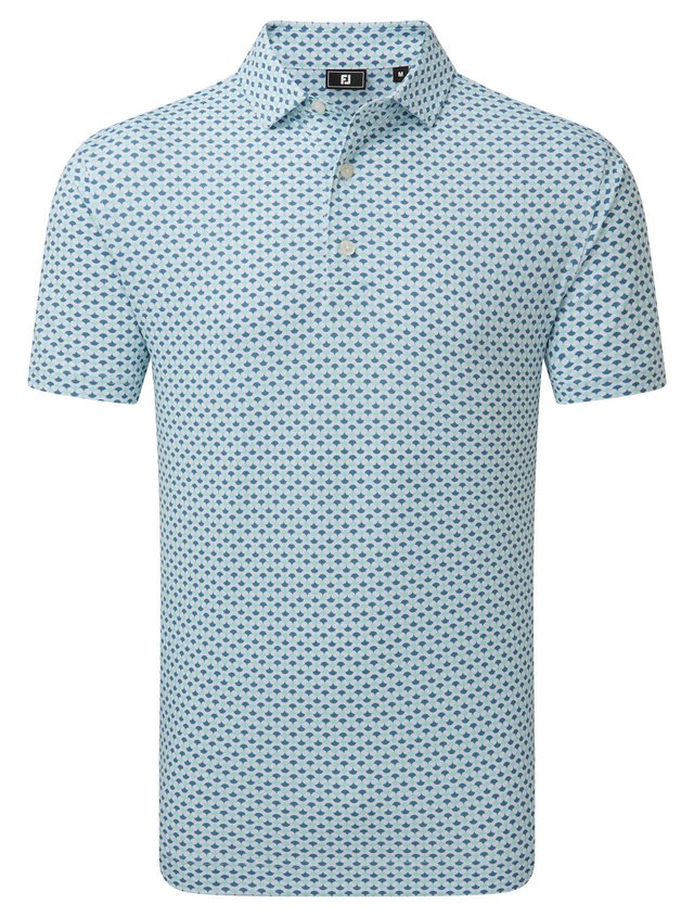 FootJoy Ginko Geo Pique pánské polo, white/mint julep/winward blue