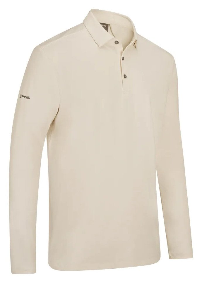 PING Demitri Longsleeve pánské polo, egret