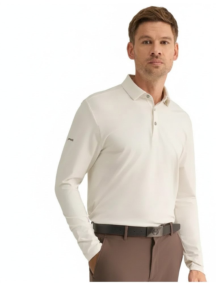 PING Demitri Longsleeve pánské polo, egret