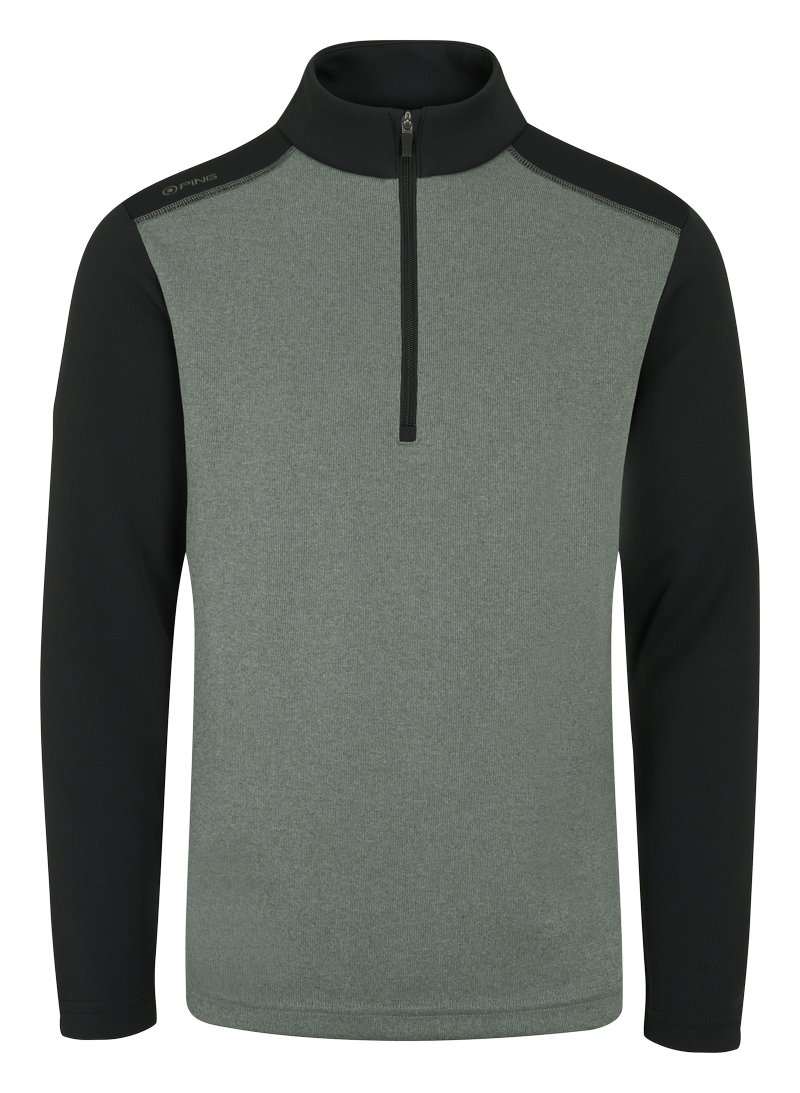 PING Ramsey half zip ribbed fleece pánská mikina, laurel marl/black