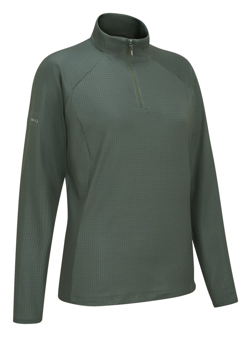 PING Jasmine Printed dámské triko s dlouhým rukávem, gorse green/laurel