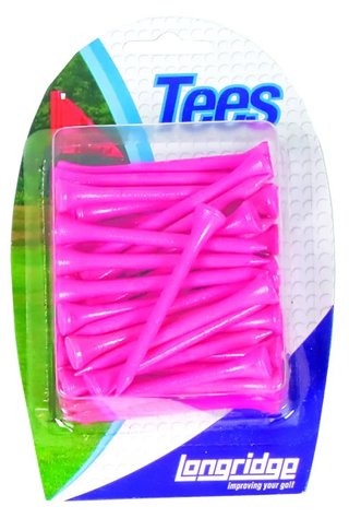 Longridge Neon Wooden Tees 69mm (40 pcs) týčka, růžová