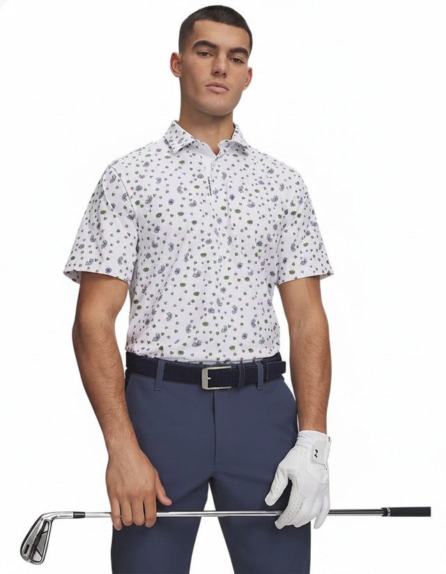 Under Armour ArmourDry Printed pánské polo, white/blue wind/midnight navy