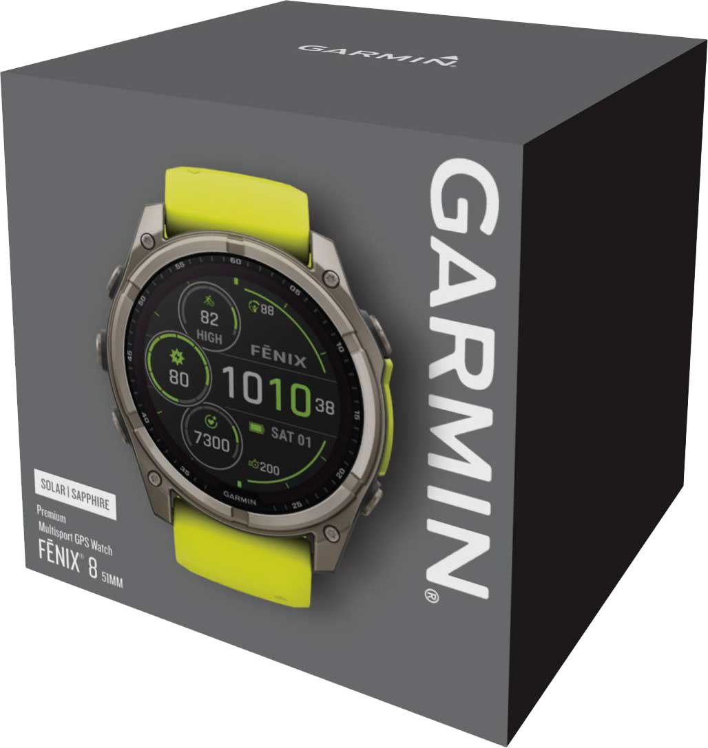 Garmin fenix® 8 – 51 mm, Solar, Sapphire, Titanium with Yellow/Graphite silicone band GPS hodinky