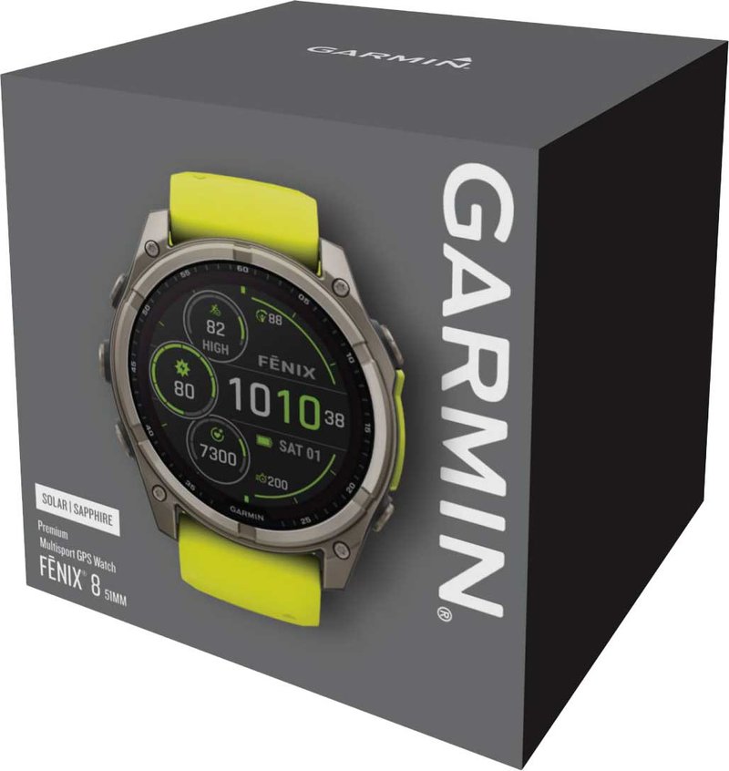 Garmin fenix® 8 – 51 mm, Solar, Sapphire, Titanium with Yellow/Graphite silicone band GPS hodinky