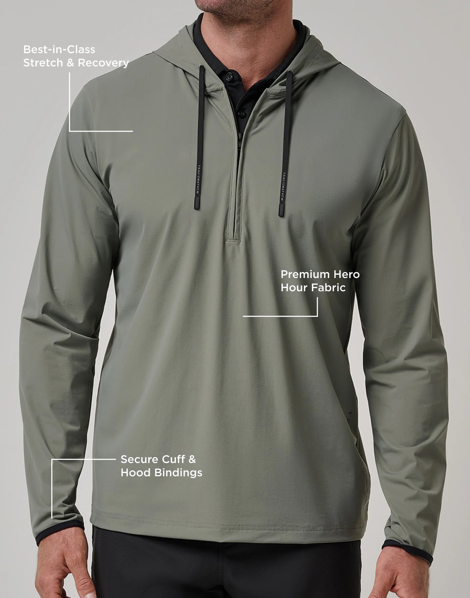 Travis Mathew Hero Hour Tech pánská mikina, dark olive
