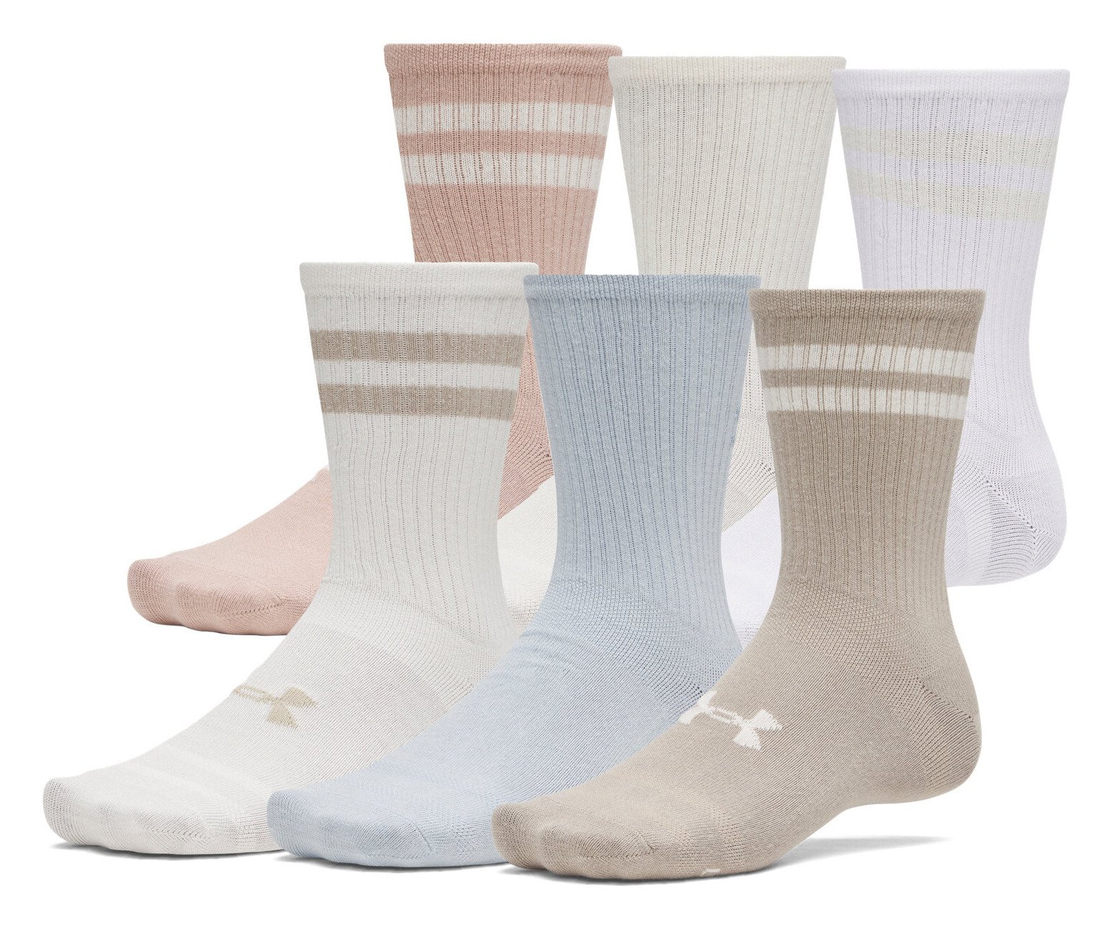 Under Armour Essential Crew unisex ponožky (6 pack), timberwolf taupe/bílá/stone