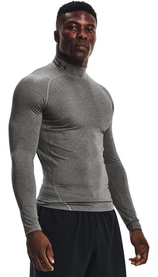 Under Armour HeatGear Comp Mock pánské kompresní tričko s dlouhým rukávem, carbon heather