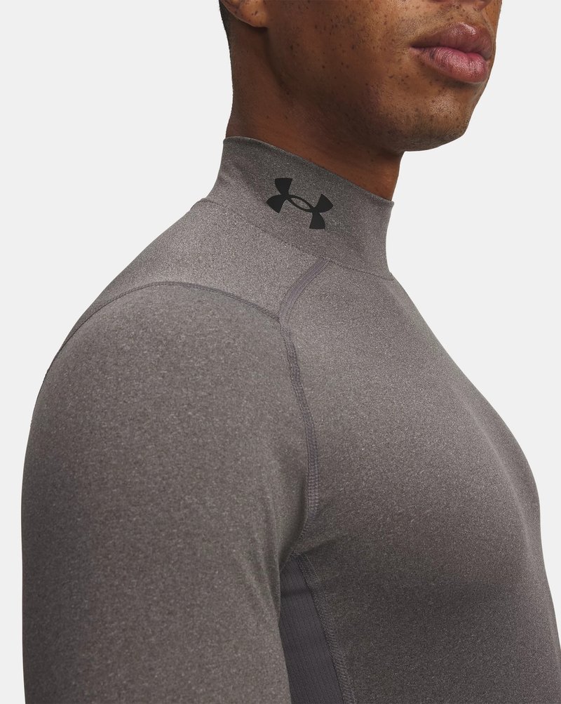 Under Armour HeatGear Comp Mock pánské kompresní tričko s dlouhým rukávem, carbon heather