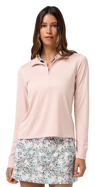 Travis Mathew Skyloft Light Zip longsleeve dámské polo, heather blush pink