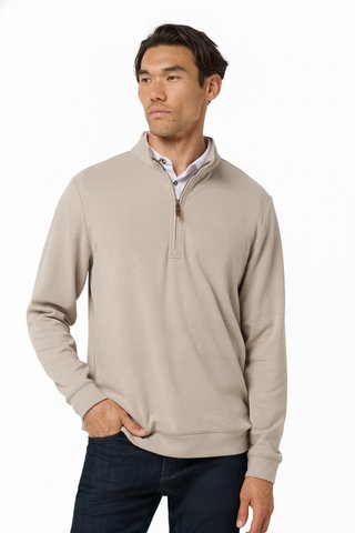 Travis Mathew Cloud pánský svetr 1/4 zip, heather roasted cashew