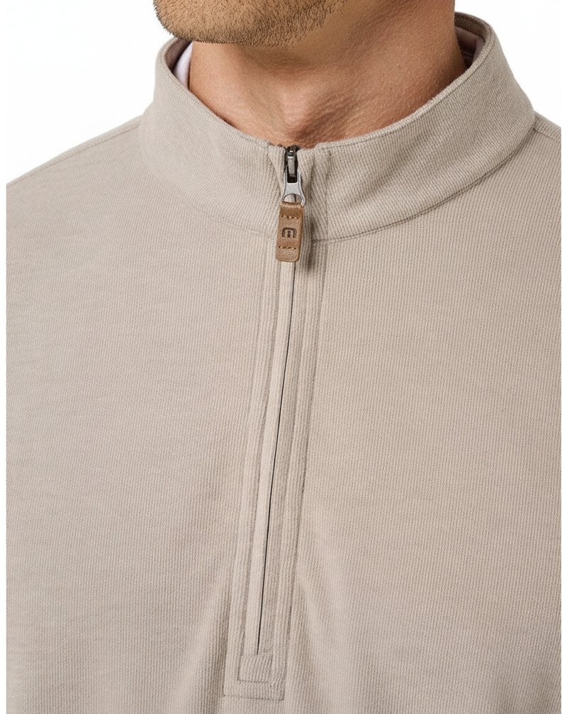 Travis Mathew Cloud pánský svetr 1/4 zip, heather roasted cashew