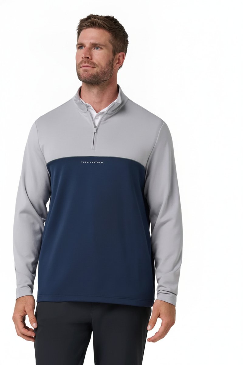 Travis Mathew Fibercloud Color Block Quarter Zip, světle šedý