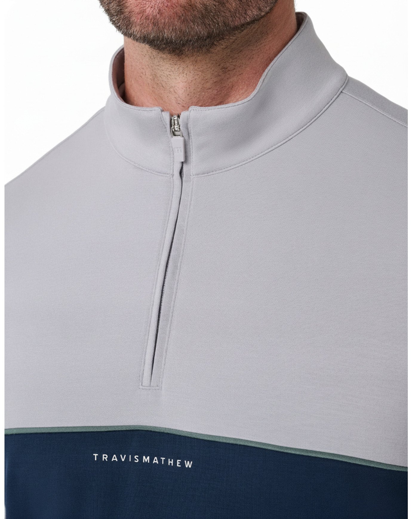 Travis Mathew Fibercloud Color Block Quarter Zip, světle šedý