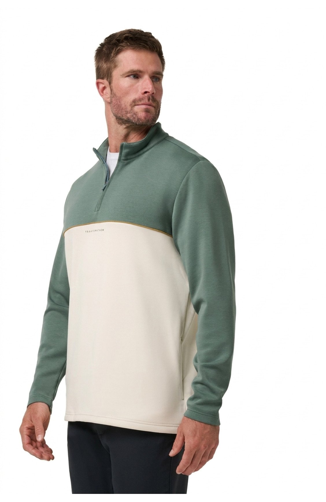 Travis Mathew Fibercloud Color Block Quarter Zip, balsam green