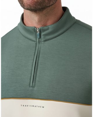 Travis Mathew Fibercloud Color Block Quarter Zip, balsam green