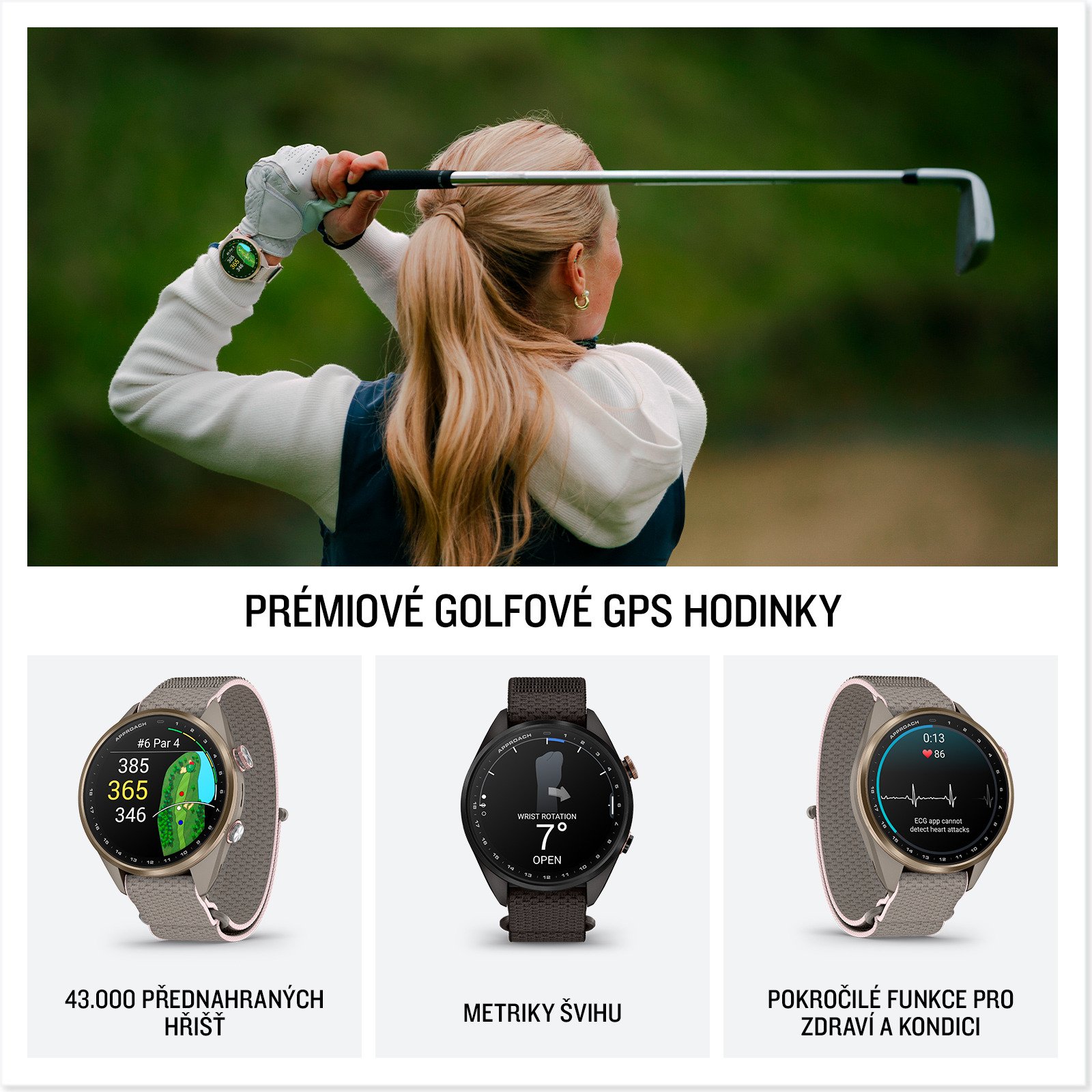 Garmin Approach S72 Golfové gps hodinky, 43 mm, pebble grey