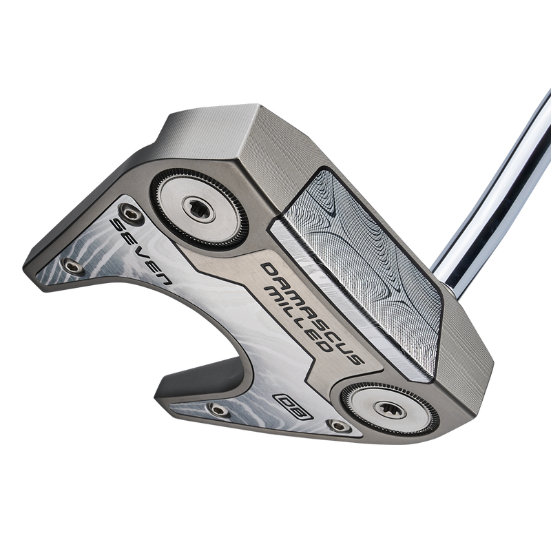 Povrchová úprava Blasted Silver na putteru Damascus Milled – pohled na spodek a vložku