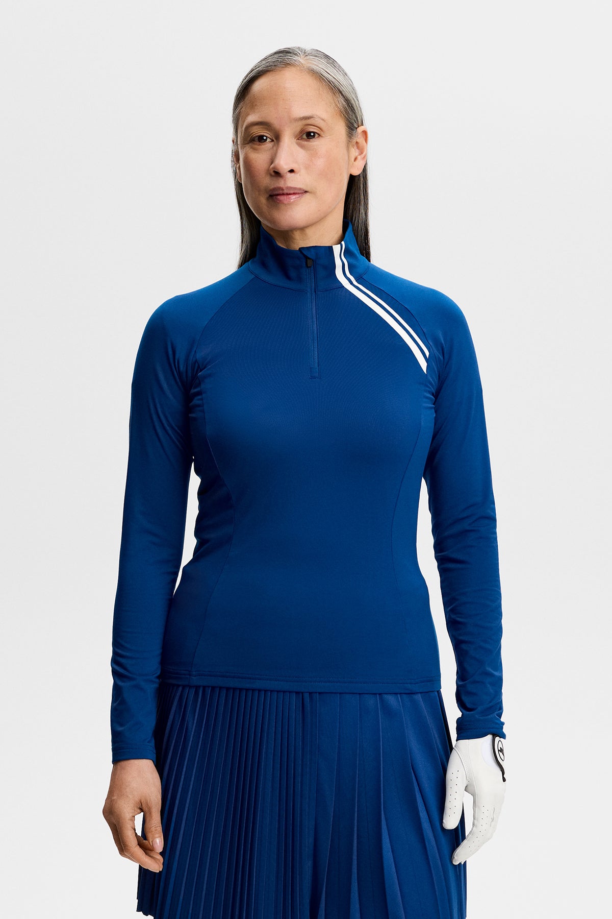 Dámská střední vrstva J.Lindeberg Nadu Quarter Zip Mid Layer Estate Blue – detail přední strany