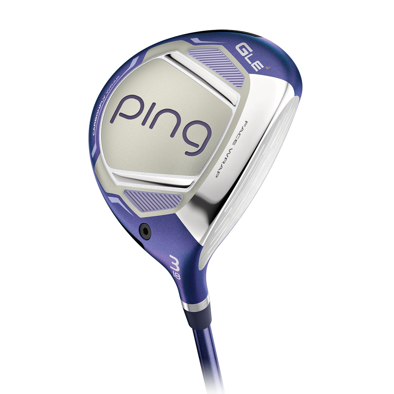 Pohled na spodek 3-dřeva PING G Le4 ukazující korunku Carbonfly Wrap a design spodku