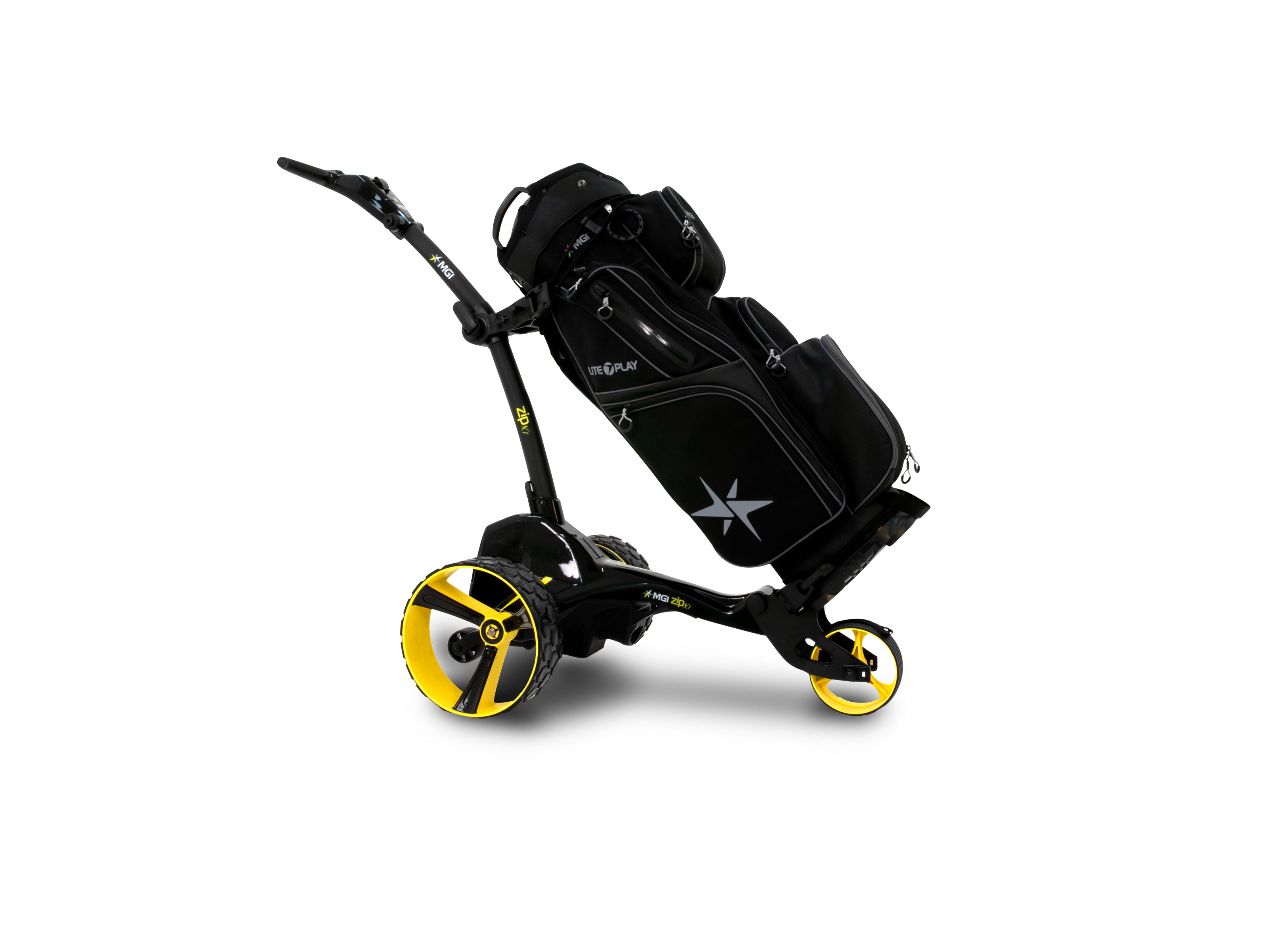 MGI Zip X1 s namontovaným bagem na vozík – ergonomická rukojeť T-bar a držák GPS