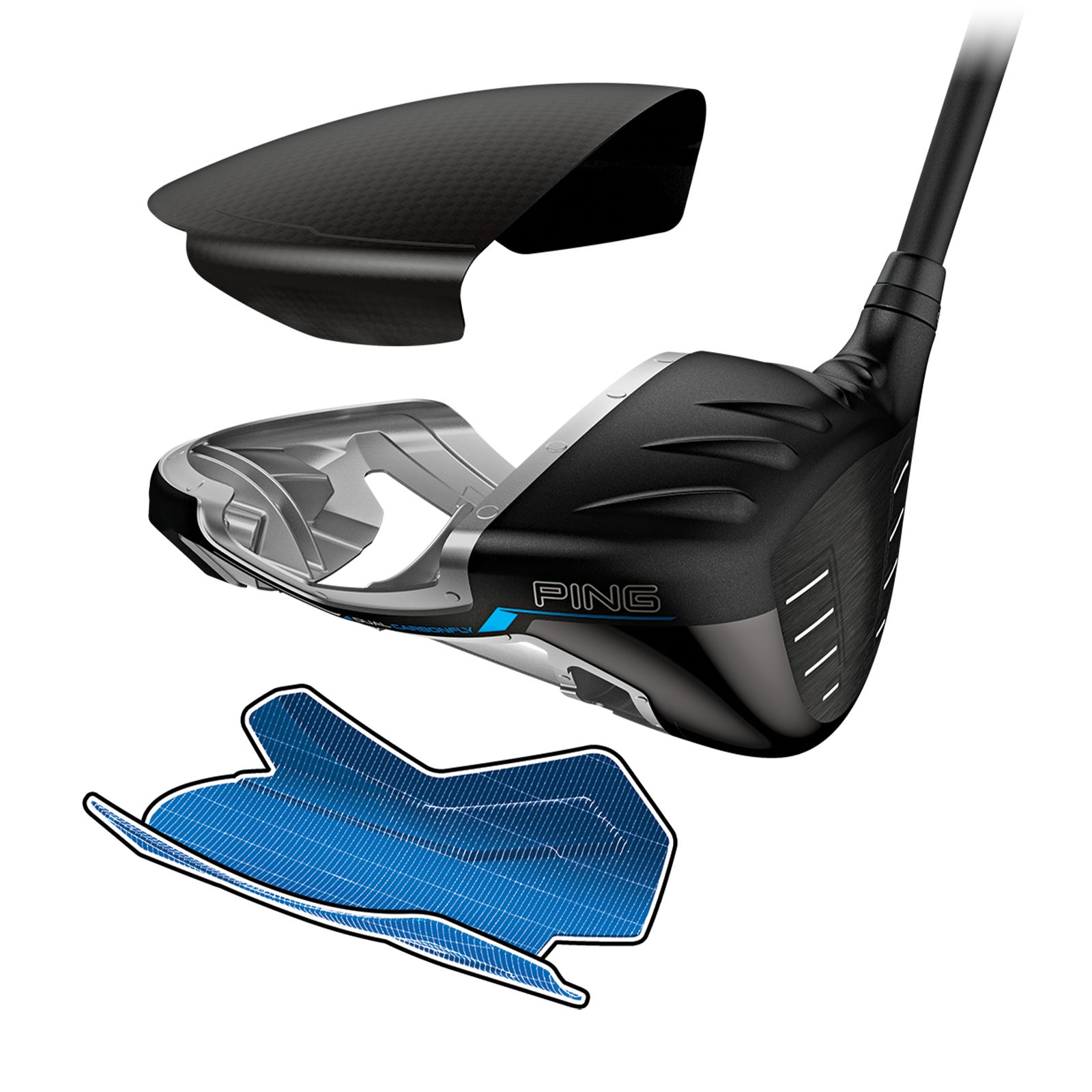 Exploded sole and crown illustration showing Dual Carbonfly Wrap construction of G440 K driver