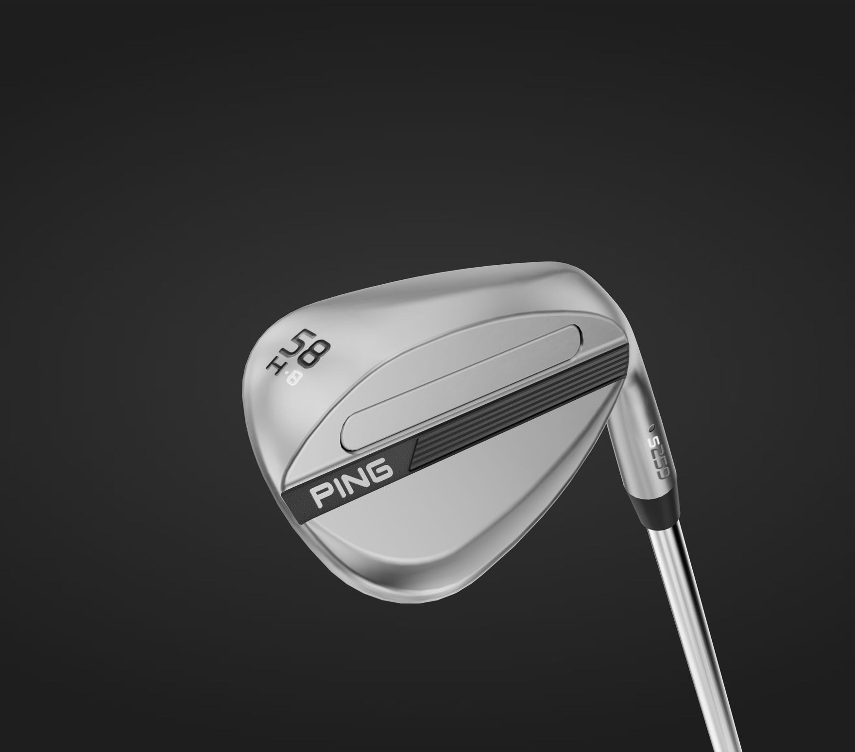 Pohled na dutinu PING s259 wedge ukazující možnosti povrchové úpravy Chrome a Midnight