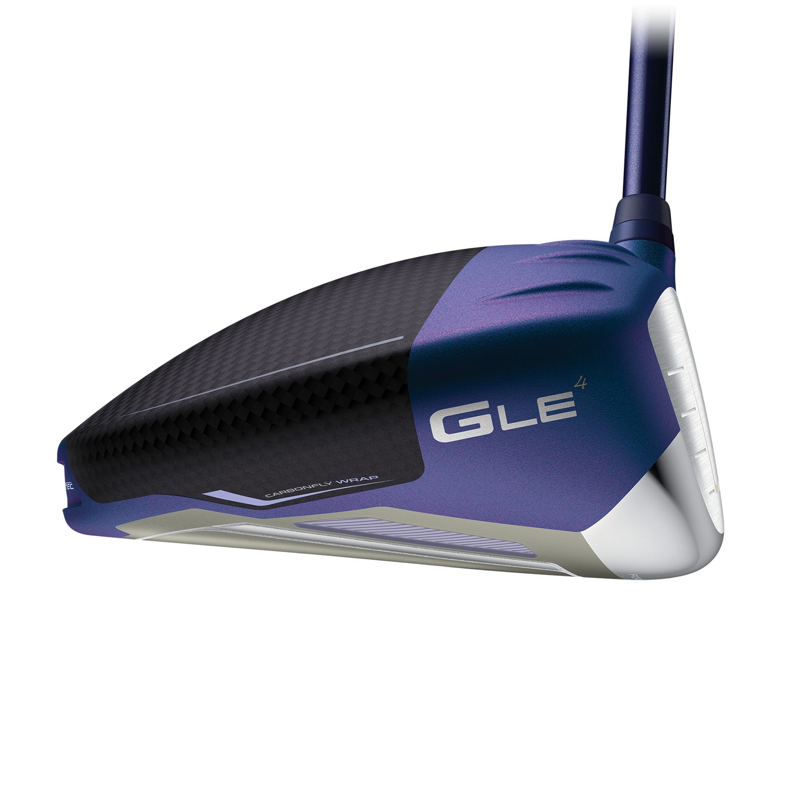Toe view of G Le4 Driver showing the Galactic Lilac and Milky Midnight colour design
