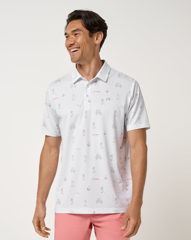 Travis Mathew On A Mission Polo – přední pohled, bílá