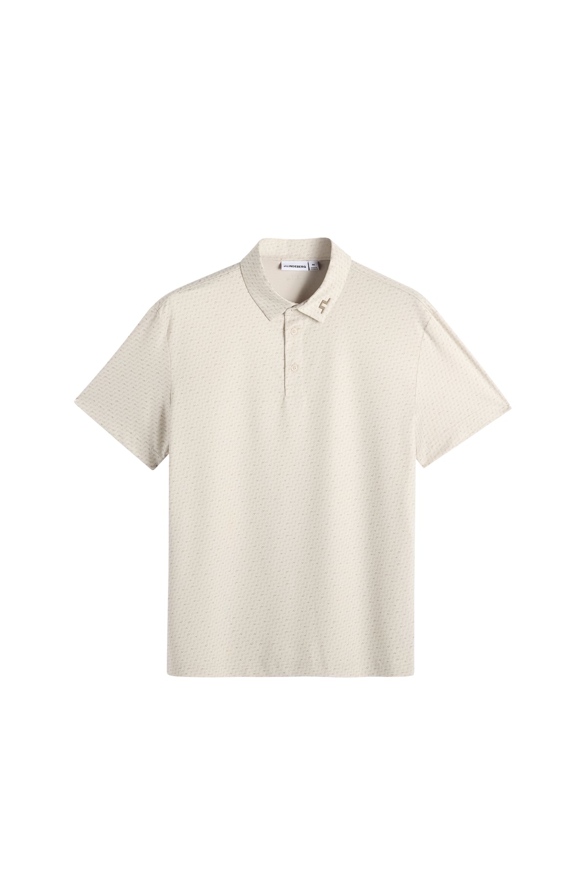 Polo tričko J.Lindeberg Tod Print Bias Bridge Micro Moon Brindle – pohled zepředu ukazující látku TX Stretch Jersey a celoplošný potisk