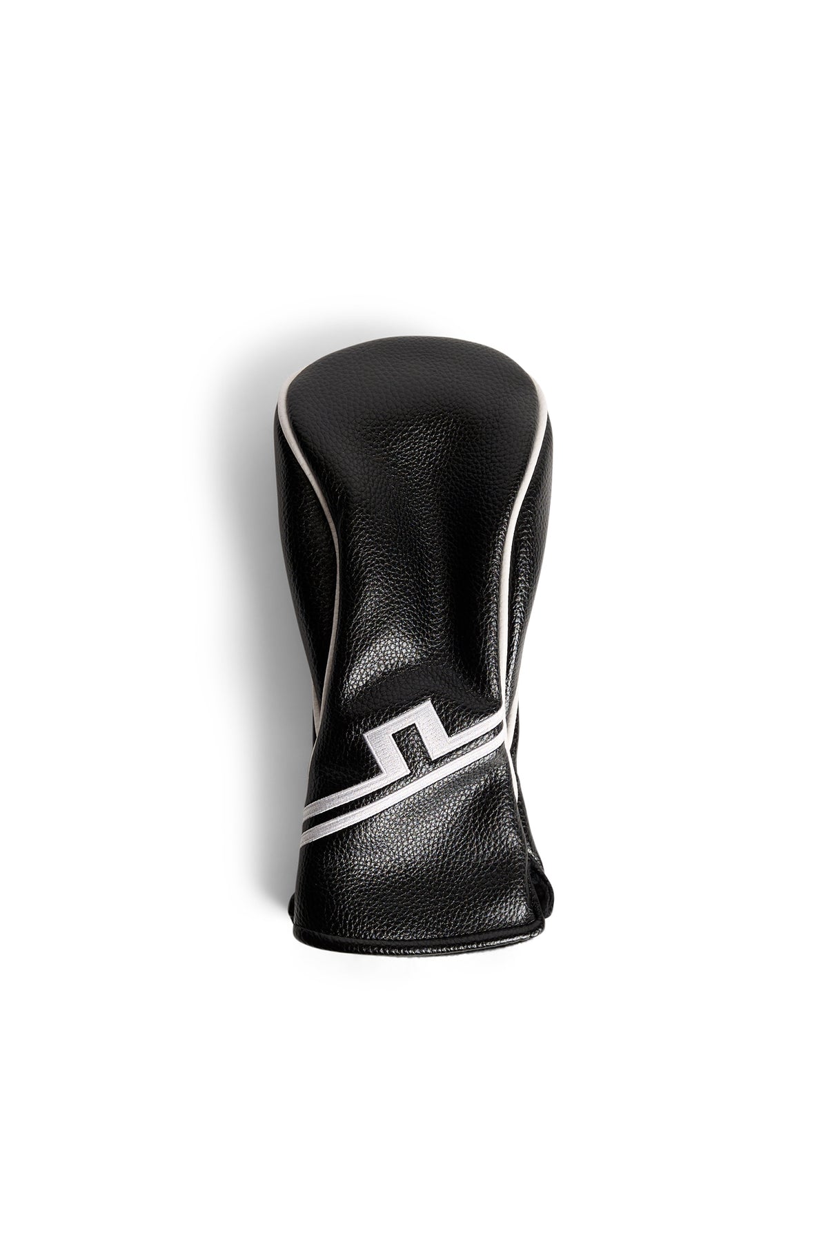 J.Lindeberg Fairway Headcover v černé barvě – přední pohled ukazující výšivku loga Bridge a kontrastní lemování