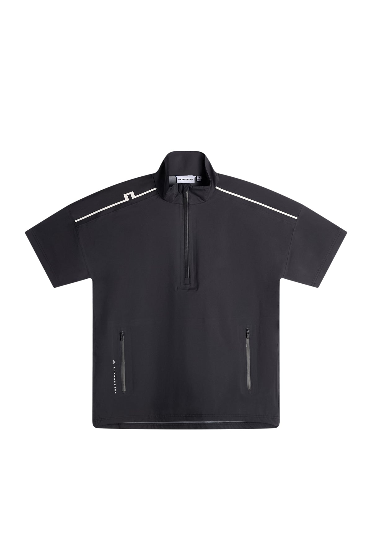 J.Lindeberg Shay Rain Shirt Black – přední pohled ukazující zip AquaGuard a strukturovaný límec