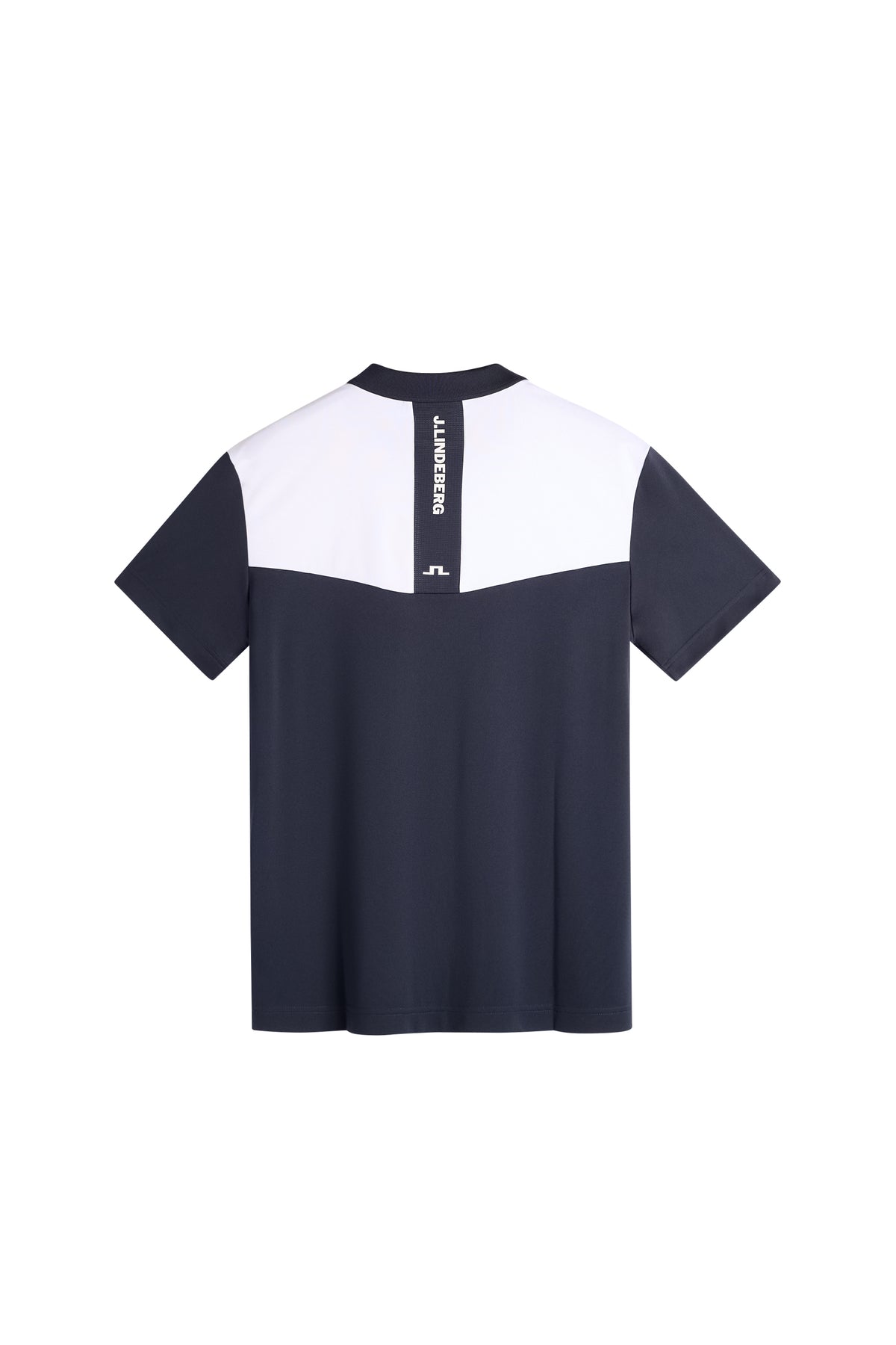 J.Lindeberg Calex Polo JL Navy – zadní pohled ukazující síťovanou vložku s tónovým potiskem J.Lindeberg