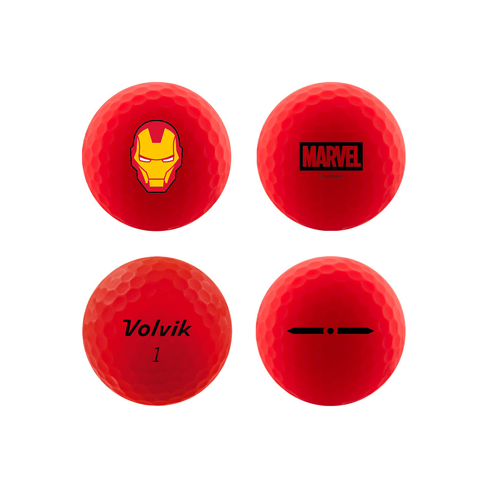 Golfové míčky Volvik Vimat Avengers ukazující designy hrdinů z několika stran